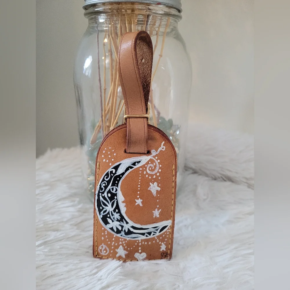 Louis Vuitton Luggage Tag - Custom Hand-Painted Western Celestial - Picture 1 of 5